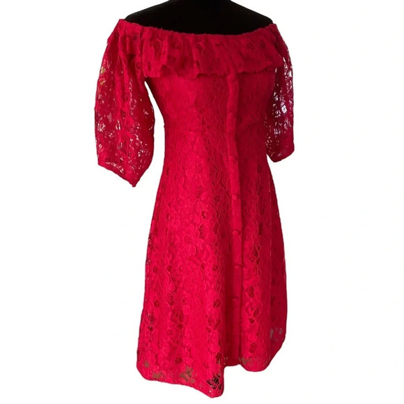 Zara Off Shoulder red lace midi dress size small - Picture 5 of 9